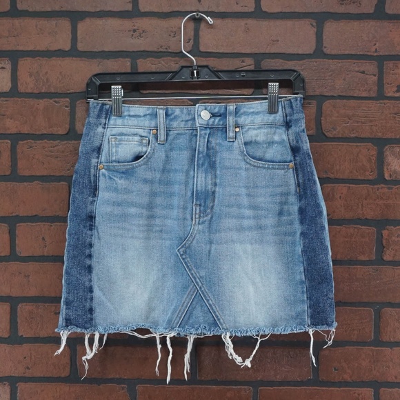 PacSun Dresses & Skirts - PACSUN Two-Tone Raw Hem Frayed Denim Mini Skirt